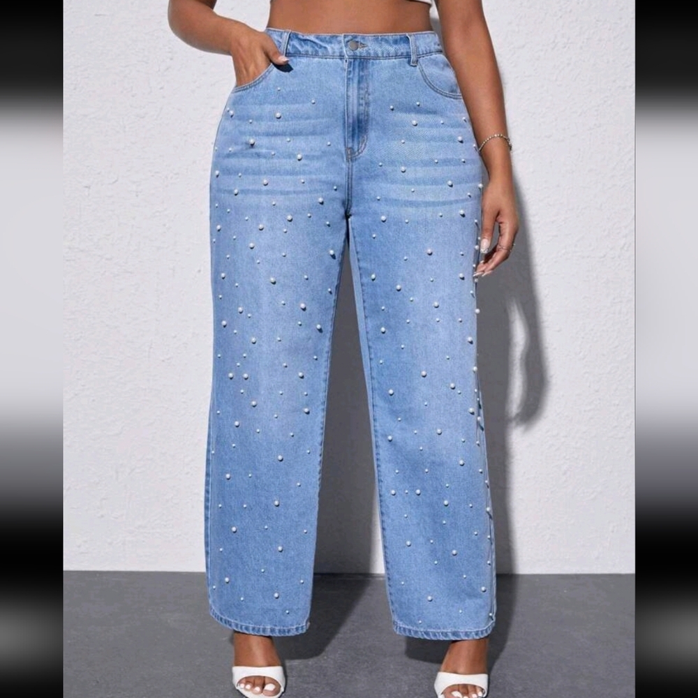 Women's Blue Embellished Jeans